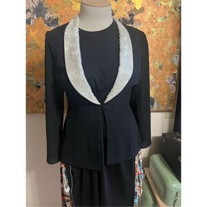 Ursula of Switzerland vintage black formal jacket w/Beaded White Collar 10